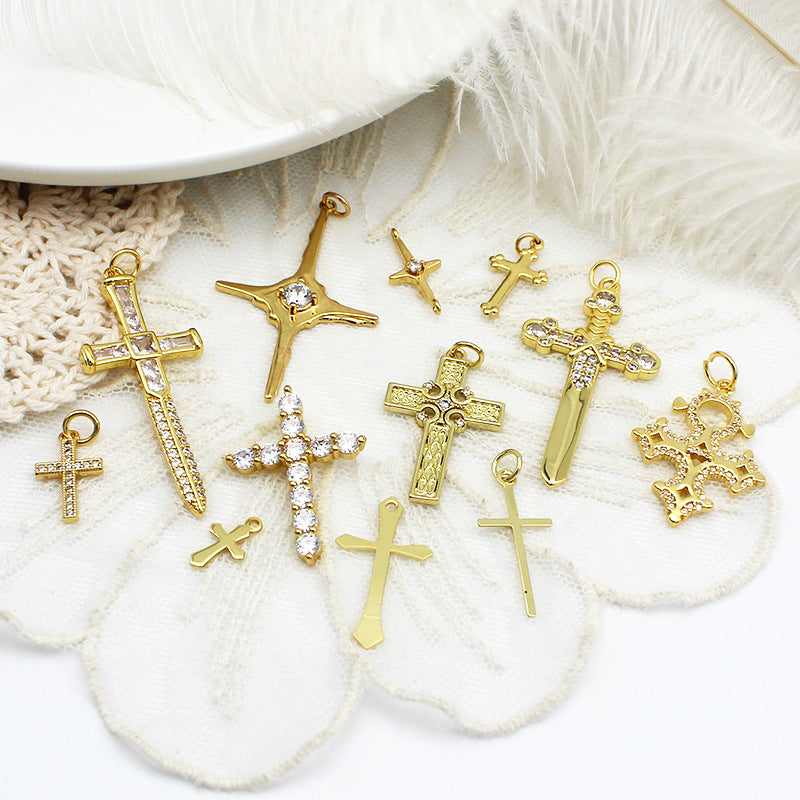 Wholesale Copper Inlaid Zircon Cross DIY Jewelry Accessories